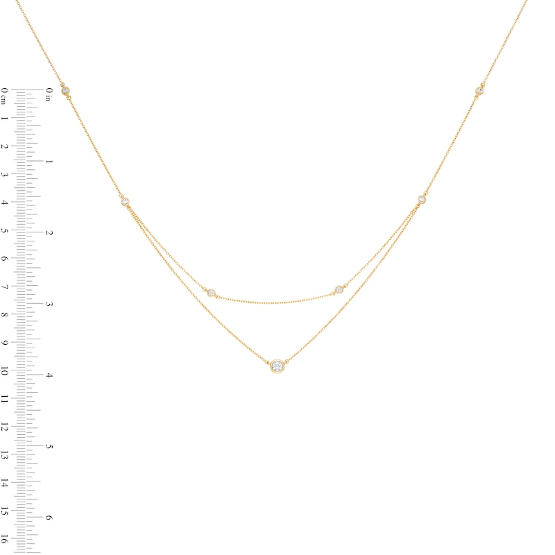 Main Image 4 of Remixed Reimagined 1/3 CT. T.W. Diamond Station Double Strand Necklace in 10K Gold - 22"