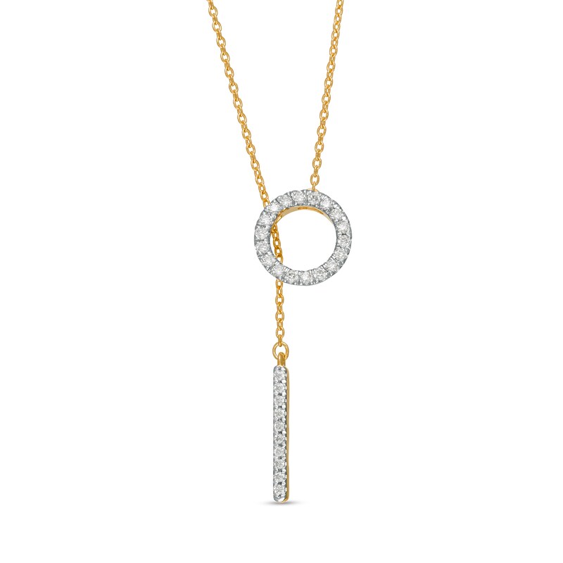 Main Image 1 of Remixed Reimagined 1/5 CT. T.W. Diamond Circle and Bar Lariat Necklace in 10K Gold - 20.5"