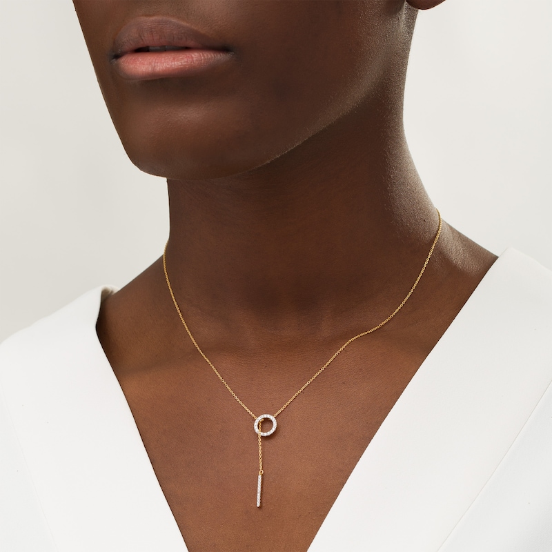 Main Image 2 of Remixed Reimagined 1/5 CT. T.W. Diamond Circle and Bar Lariat Necklace in 10K Gold - 20.5"