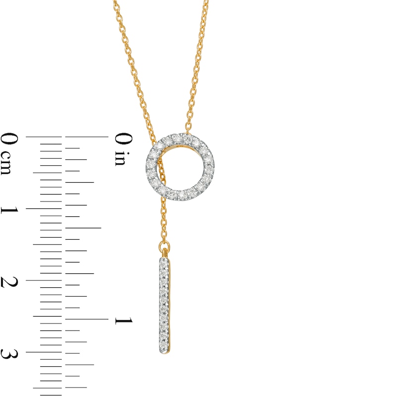 Main Image 4 of Remixed Reimagined 1/5 CT. T.W. Diamond Circle and Bar Lariat Necklace in 10K Gold - 20.5"