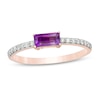 Thumbnail Image 1 of Marilyn Monroe™ Collection Baguette Amethyst and 1/6 CT. T.W. Diamond Ring in Sterling Silver with 18K Rose GP - Size 7