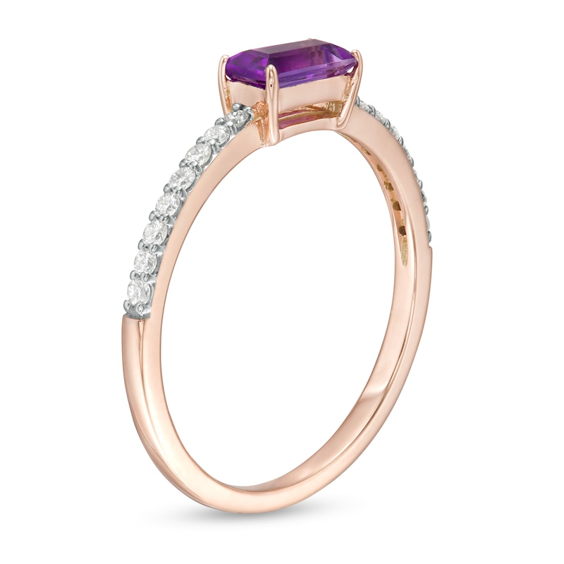 Main Image 2 of Marilyn Monroe™ Collection Baguette Amethyst and 1/6 CT. T.W. Diamond Ring in Sterling Silver with 18K Rose GP - Size 7
