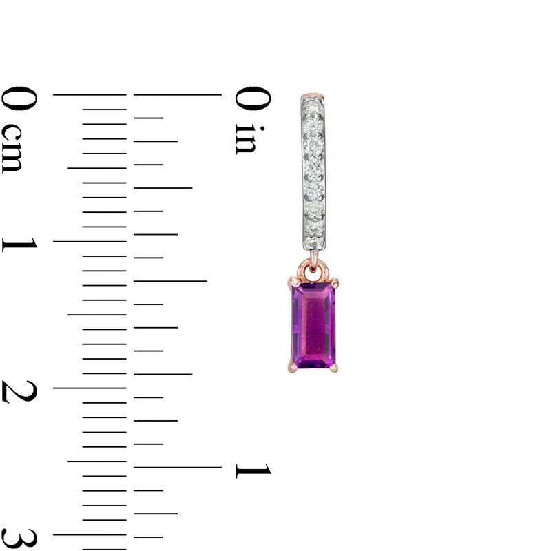 Main Image 2 of Marilyn Monroe™ Collection Baguette Amethyst and 1/6 CT. T.W. Diamond Earrings in Sterling Silver with 18K Rose GP