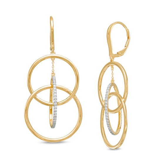 Remixed Reimagined 3/8 CT. T.w. Diamond Suspended Interlocking Circles Drop Earrings in 10K Gold