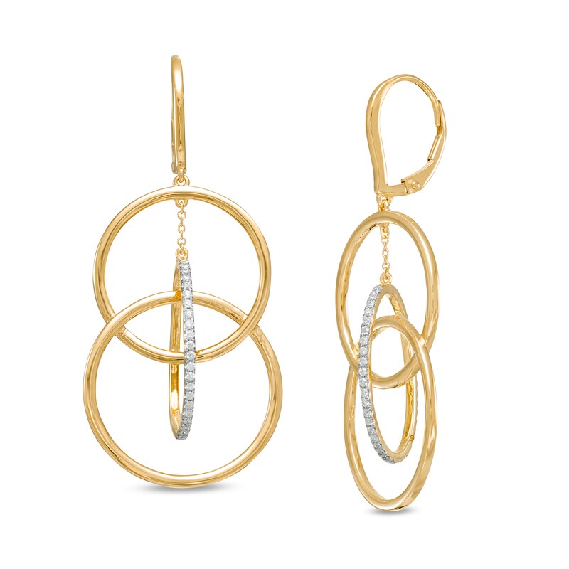 Main Image 1 of Remixed Reimagined 3/8 CT. T.W. Diamond Suspended Interlocking Circles Drop Earrings in 10K Gold