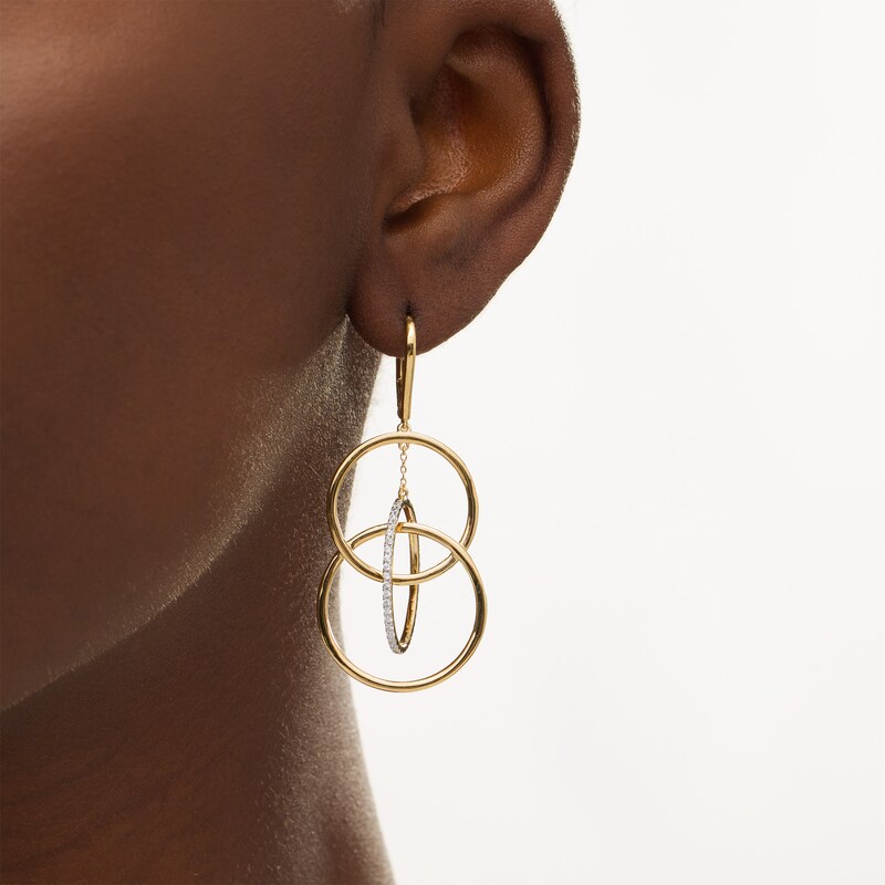 Main Image 2 of Remixed Reimagined 3/8 CT. T.W. Diamond Suspended Interlocking Circles Drop Earrings in 10K Gold