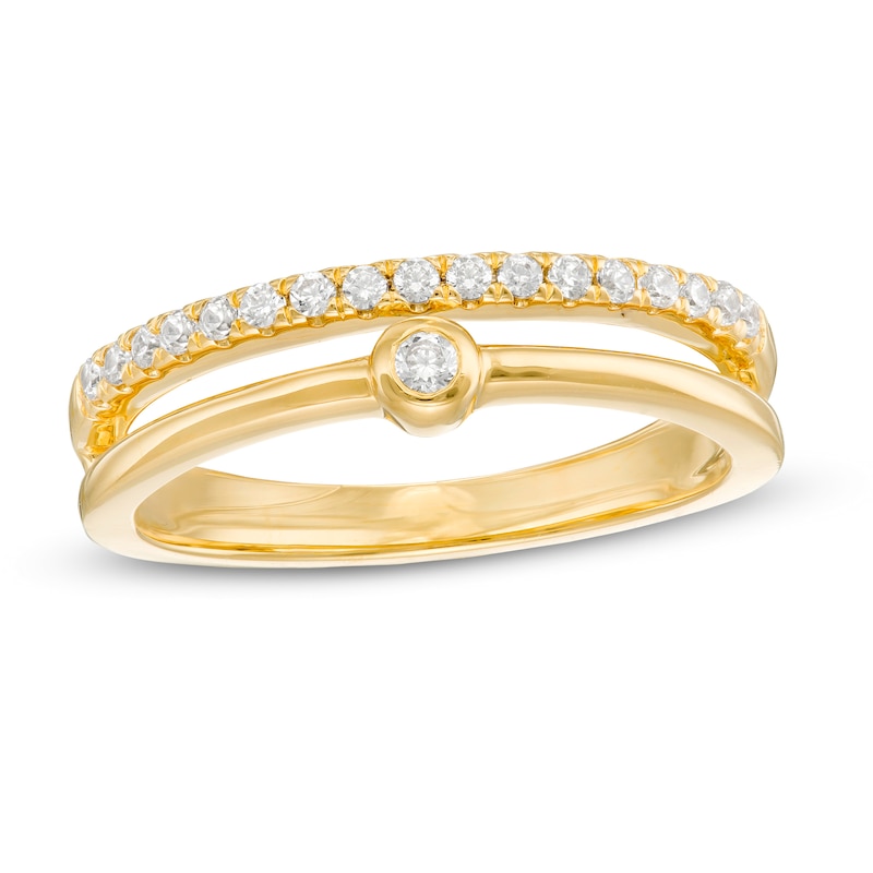 Main Image 1 of Remixed Reimagined 1/5 CT. T.W. Diamond Double Row Split Shank Ring in 10K Gold