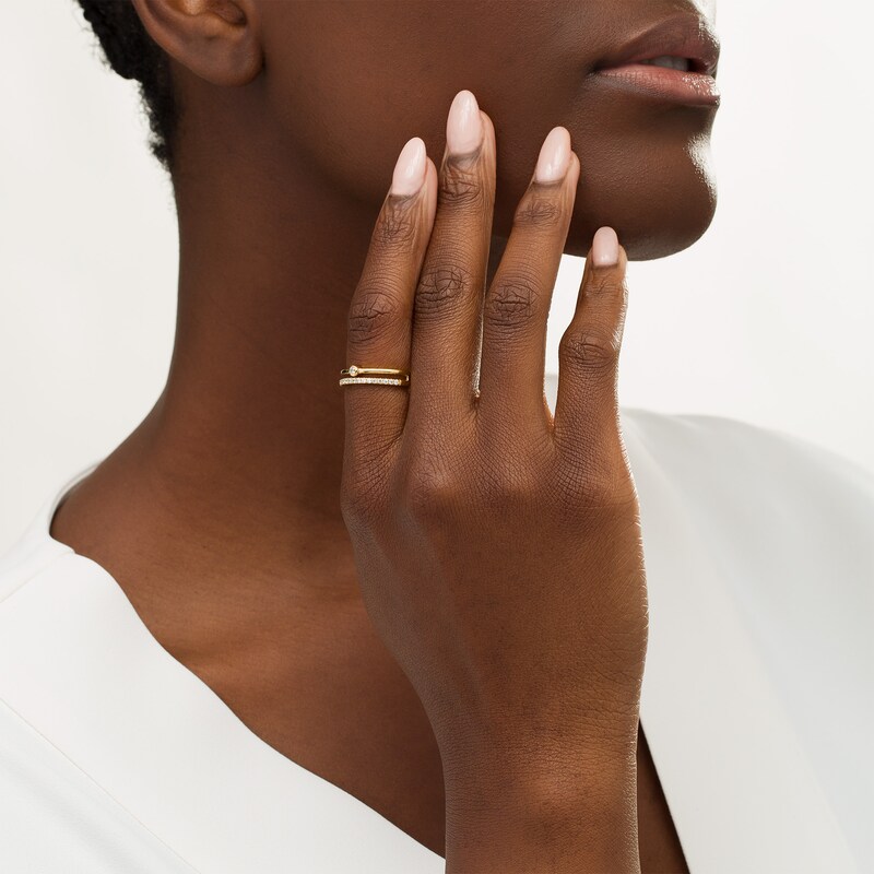 Main Image 2 of Remixed Reimagined 1/5 CT. T.W. Diamond Double Row Split Shank Ring in 10K Gold