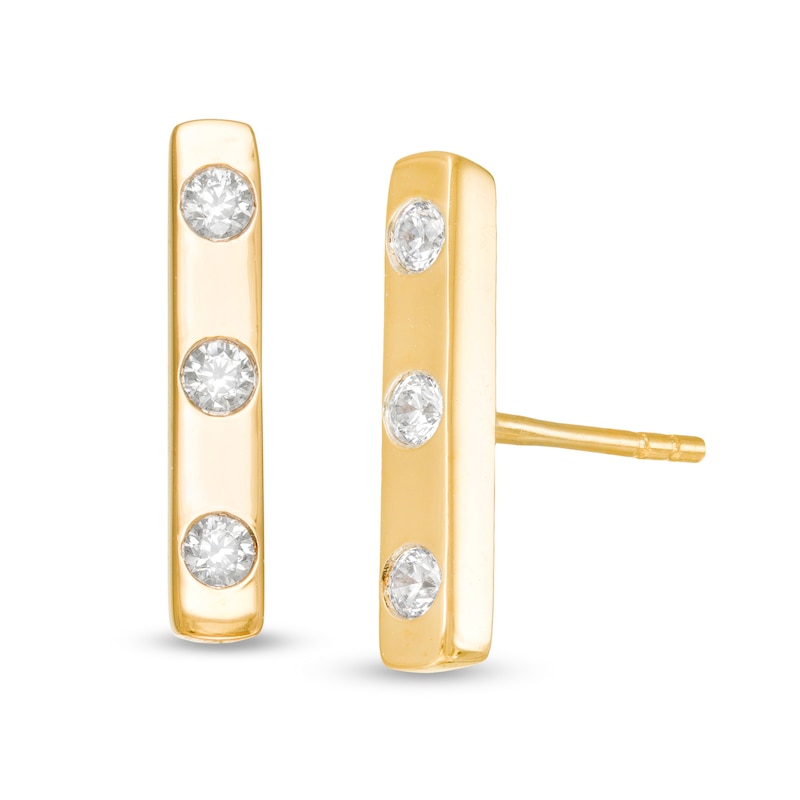 Remixed Reimagined 1/6 CT. T.W. Diamond Three Stone Vertical Bar Stud Earrings in 10K Gold