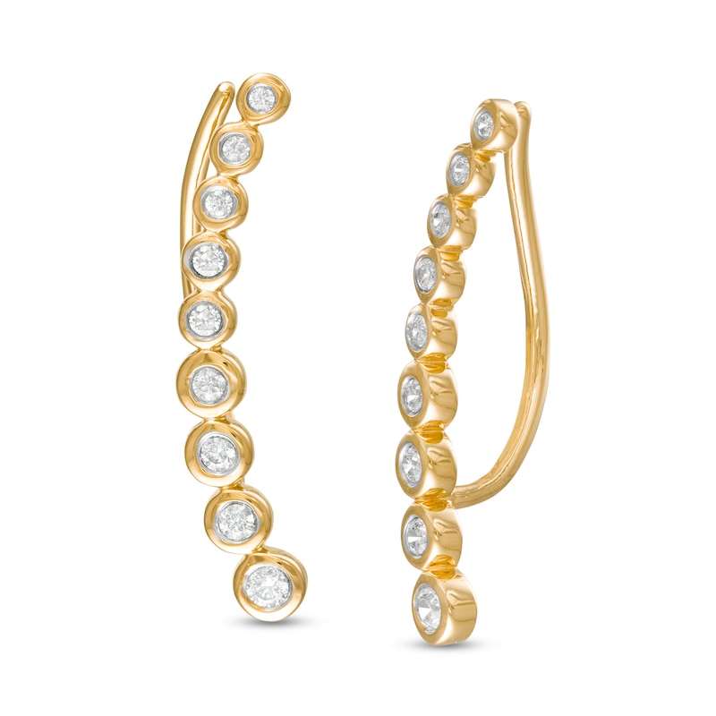 Main Image 1 of Remixed Reimagined 1/4 CT. T.W. Journey Diamond Curved Crawler Earrings in 10K Gold