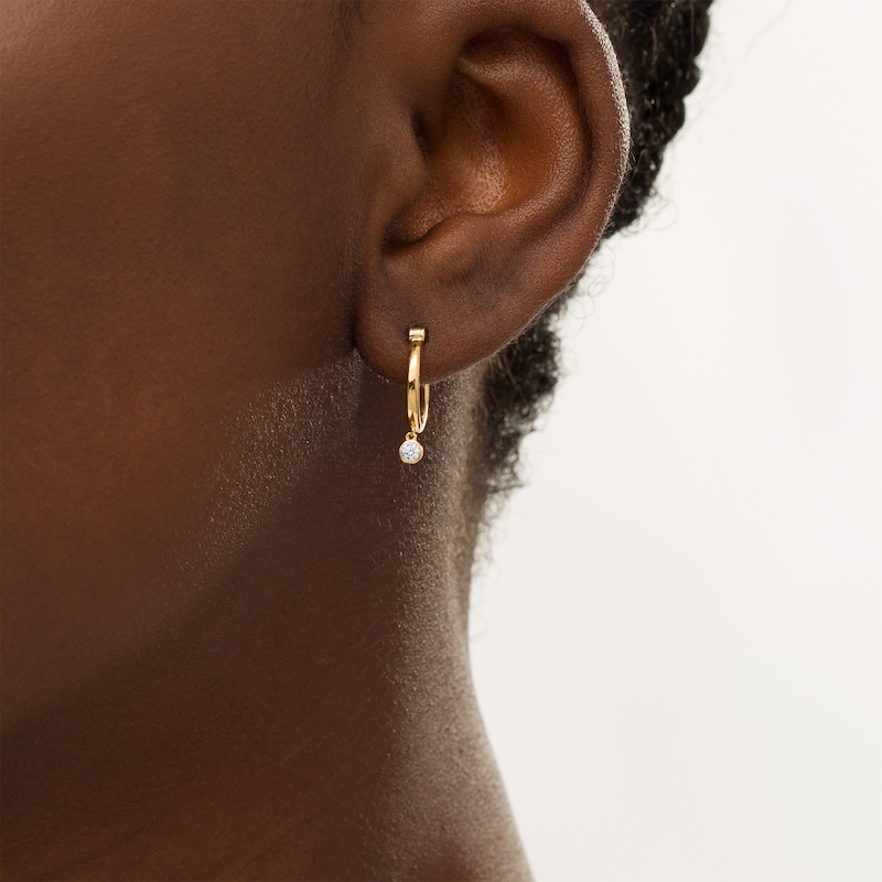 Main Image 2 of Remixed Reimagined 1/15 CT. T.W. Diamond Dangle Hoop Earrings in 10K Gold