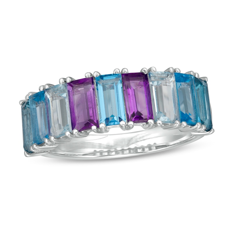 Main Image 1 of Marilyn Monroe™ Collection Baguette Multi-Gemstone Nine Stone Ring in Sterling Silver