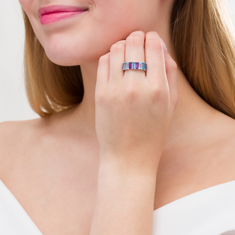 Main Image 3 of Marilyn Monroe™ Collection Baguette Multi-Gemstone Nine Stone Ring in Sterling Silver