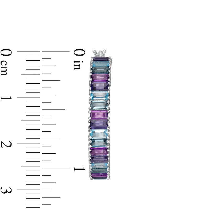 Main Image 2 of Marilyn Monroe™ Collection Baguette Multi-Gemstone Hoop Earrings in Sterling Silver