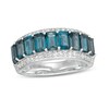 Thumbnail Image 0 of Marilyn Monroe™ Collection Emerald-Cut London Blue Topaz and 1/3 CT. T.W. Diamond Edge Ring in Sterling Silver