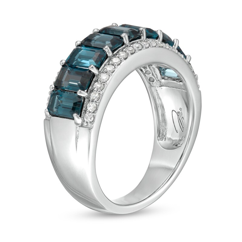 Marilyn Monroe™ Collection Emerald-Cut London Blue Topaz and 1/3 CT. T.W. Diamond Edge Ring in Sterling Silver