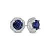 Thumbnail Image 0 of 6.0mm Lab-Created Blue Sapphire and 1/10 CT. T.W. Diamond Octagonal Swirl Frame Stud Earrings in 10K White Gold