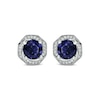 Thumbnail Image 1 of 6.0mm Lab-Created Blue Sapphire and 1/10 CT. T.W. Diamond Octagonal Swirl Frame Stud Earrings in 10K White Gold