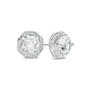 6.0mm Lab-Created White Sapphire and 1/10 CT. T.W. Diamond Octagonal Swirl Frame Stud Earrings in 10K White Gold