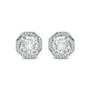 6.0mm Lab-Created White Sapphire and 1/10 CT. T.W. Diamond Octagonal Swirl Frame Stud Earrings in 10K White Gold