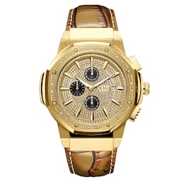 Men's JBW Saxon 1/6 CT. T.W. Diamond 18K Gold Plate Strap Watch with Gold-Tone Dial (Model: JB-6101L-10D)