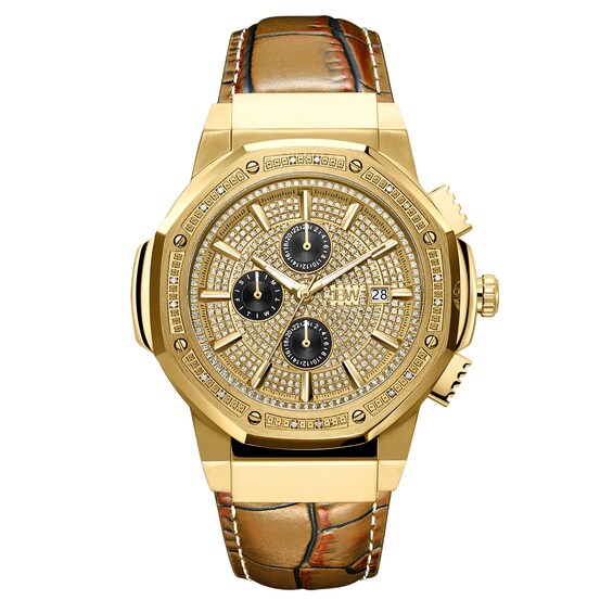 Men's JBW Saxon 1/6 CT. T.w. Diamond 18K Gold Plate Strap Watch with Gold-Tone Dial (Model: Jb-6101L-10D)