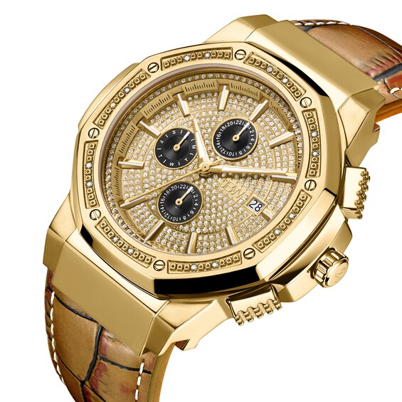 Men's JBW Saxon 1/6 CT. T.w. Diamond 18K Gold Plate Strap Watch with Gold-Tone Dial (Model: Jb-6101L-10D)