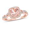 Thumbnail Image 1 of 7.0mm Morganite and 1/10 CT. T.W. Diamond Cushion Frame Twist Shank Vintage-Style Ring in 10K Rose Gold