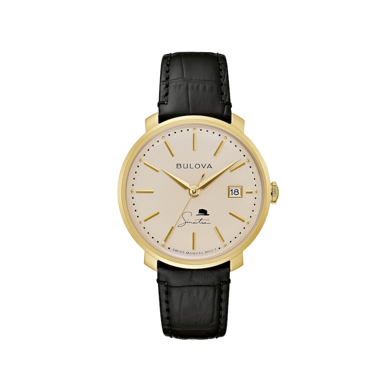 Men's Bulova Frank Sinatra 'The Best is Yet To Come' Collection Gold-Tone Strap Watch with Ivory Dial (Model: 97B195)