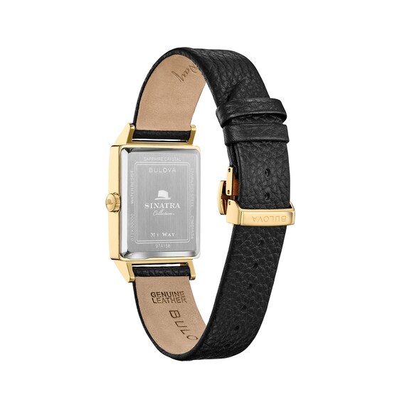 Men's Bulova Frank Sinatra 'My Way' Collection Gold-Tone Strap Watch with Rectangular Silver-Tone Dial (Model: 97A158)