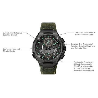 Men S Special Edition Bulova Precisionist X 10th Anniversary Black Ip Chronograph Strap Watch Model 98b355 Zales