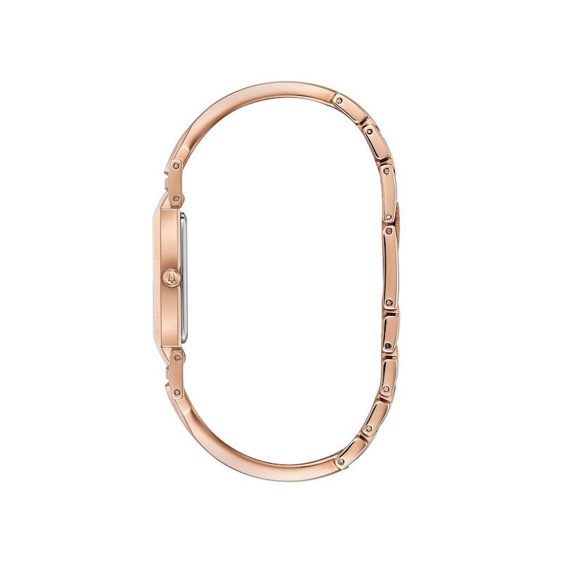 Main Image 2 of Ladies' Bulova Classic Diamond Accent Rose-Tone Bangle Watch with Rectangular Mother-of-Pearl Dial (Model: 97P142)