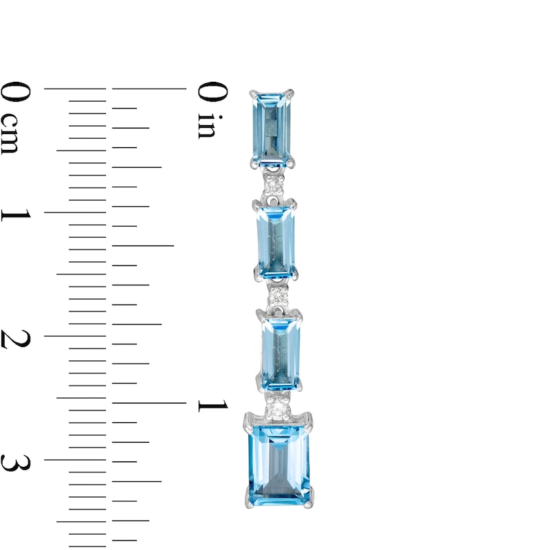 Main Image 2 of Marilyn Monroe™ Collection Baguette Swiss Blue Topaz and 1/8 CT. T.W. Diamond Linear Drop Earrings in Sterling Silver