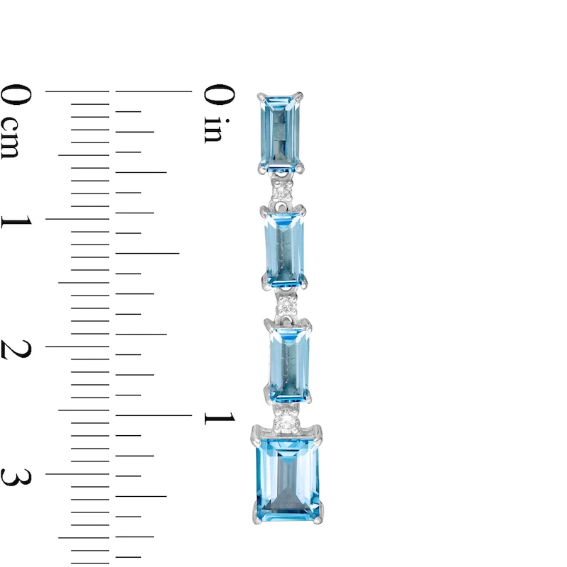 Marilyn Monroe™ Collection Baguette Swiss Blue Topaz and 1/8 CT. T.W. Diamond Linear Drop Earrings in Sterling Silver