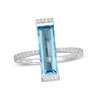 Thumbnail Image 1 of Marilyn Monroe™ Collection Emerald-Cut Swiss Blue Topaz and 1/5 CT. T.W. Diamond Ring in Sterling Silver