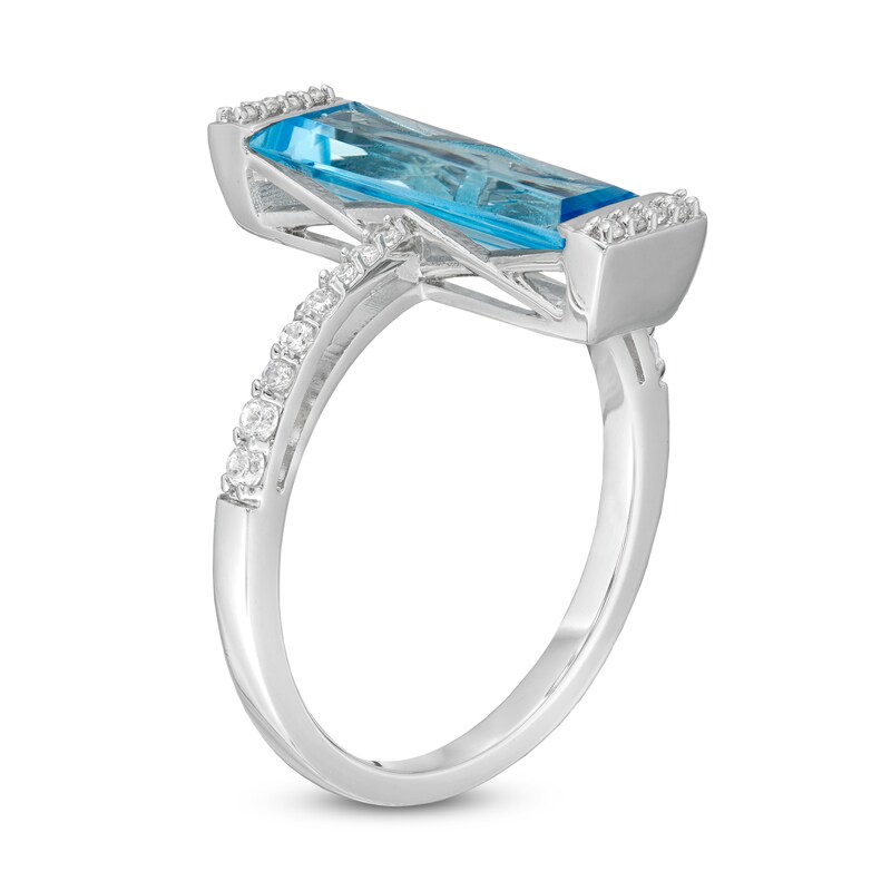Main Image 2 of Marilyn Monroe™ Collection Emerald-Cut Swiss Blue Topaz and 1/5 CT. T.W. Diamond Ring in Sterling Silver