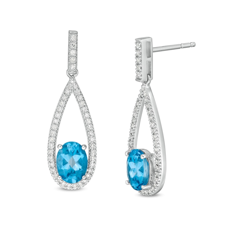 Main Image 1 of Marilyn Monroe™ Collection Oval Swiss Blue Topaz and 1/4 CT. T.W. Diamond Frame Teardrop Earrings in Sterling Silver