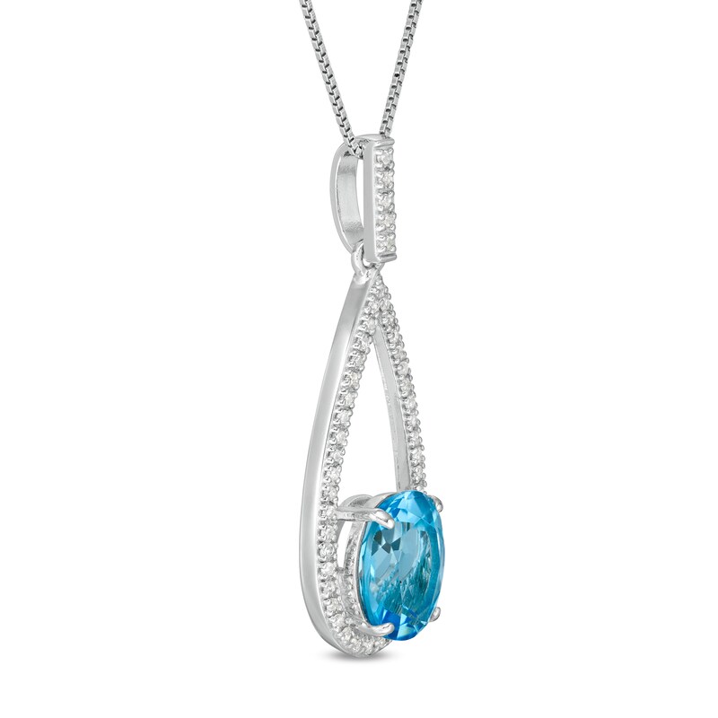 Main Image 2 of Marilyn Monroe™ Collection Oval Swiss Blue Topaz and 1/5 CT. T.W. Diamond Frame Teardrop Pendant in Sterling Silver