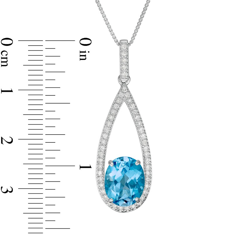 Main Image 4 of Marilyn Monroe™ Collection Oval Swiss Blue Topaz and 1/5 CT. T.W. Diamond Frame Teardrop Pendant in Sterling Silver