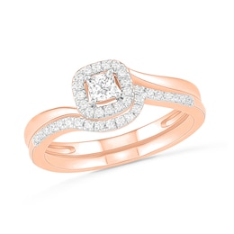 1/3 CT. T.W. Princess-Cut Diamond Frame Bypass Shank Bridal Set in 10K Rose Gold