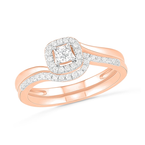 1/3 CT. T.w. Princess-Cut Diamond Frame Bypass Shank Bridal Set in 10K Rose Gold