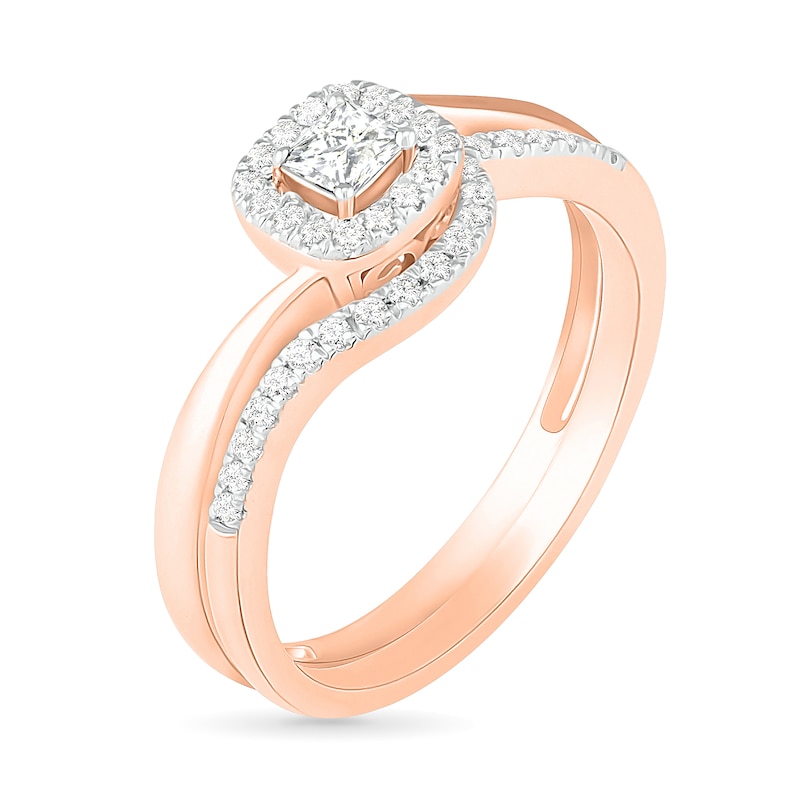 1/3 CT. T.W. Princess-Cut Diamond Frame Bypass Shank Bridal Set in 10K Rose Gold