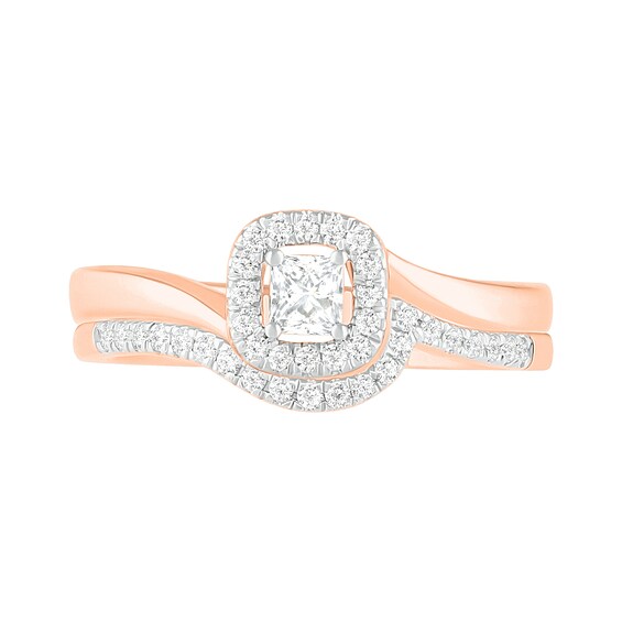 1/3 CT. T.w. Princess-Cut Diamond Frame Bypass Shank Bridal Set in 10K Rose Gold