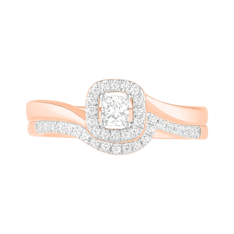 Main Image 3 of 1/3 CT. T.W. Princess-Cut Diamond Frame Bypass Shank Bridal Set in 10K Rose Gold