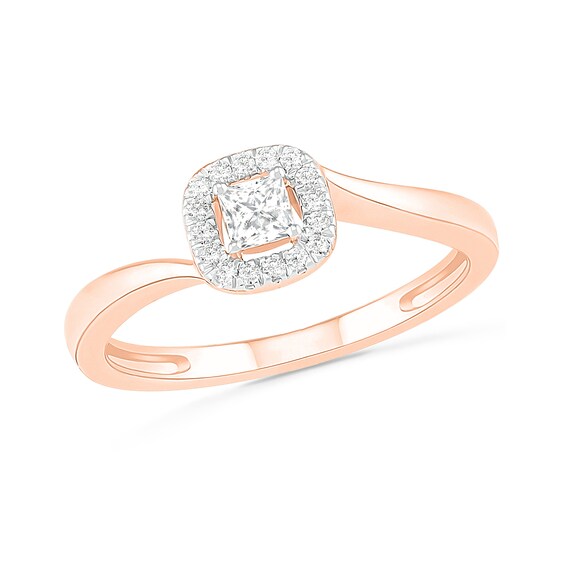 1/3 CT. T.w. Princess-Cut Diamond Frame Bypass Shank Bridal Set in 10K Rose Gold