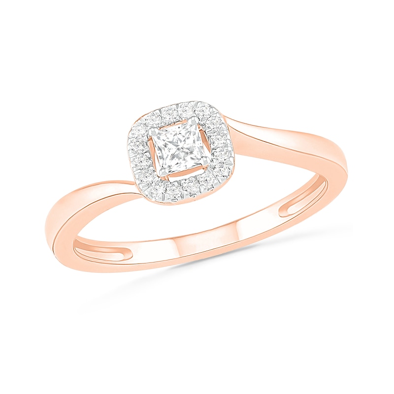Main Image 4 of 1/3 CT. T.W. Princess-Cut Diamond Frame Bypass Shank Bridal Set in 10K Rose Gold