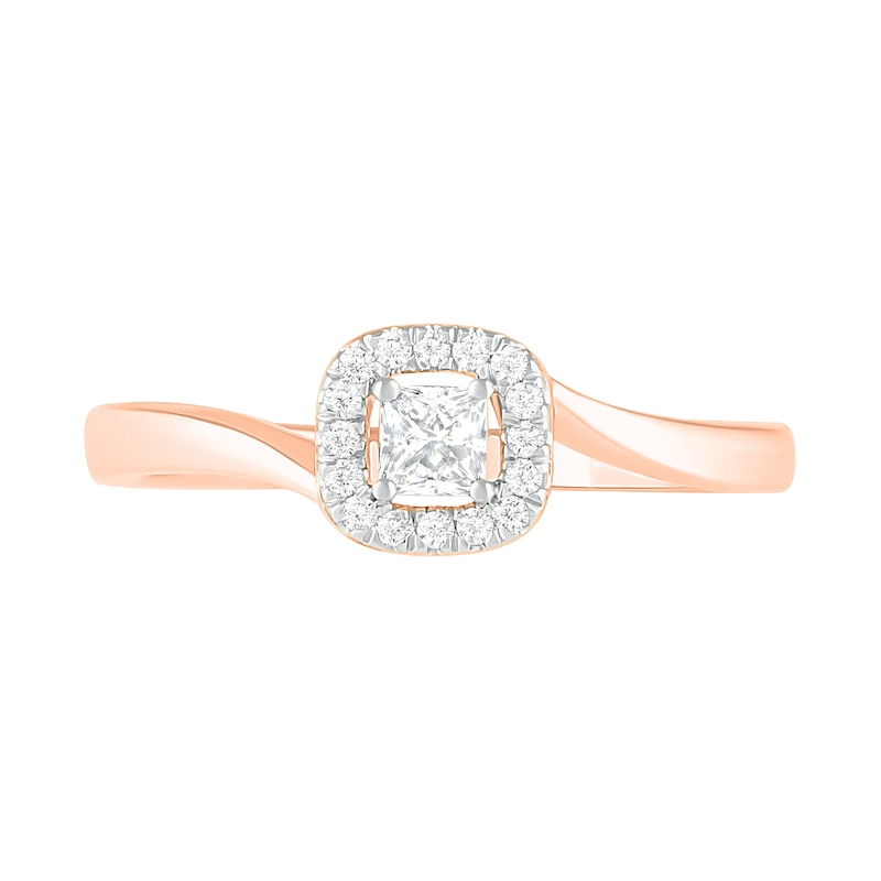 Main Image 5 of 1/3 CT. T.W. Princess-Cut Diamond Frame Bypass Shank Bridal Set in 10K Rose Gold