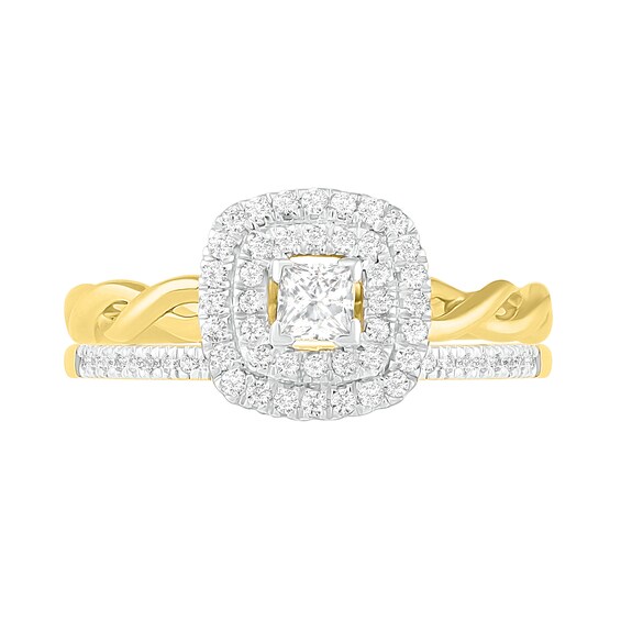 3/8 CT. T.W. Princess-Cut Diamond Double Frame Twist Shank Bridal Set in 10K Gold 3/8 CT. T.W. Princess-Cut Diamond Double Frame Twist Shank Bridal Set in 10K Gold
