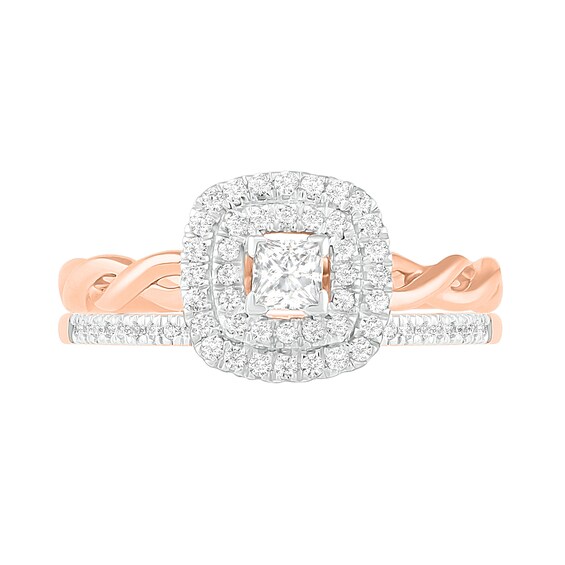 3/8 CT. T.W. Princess-Cut Diamond Double Frame Twist Shank Bridal Set in 10K Rose Gold 3/8 CT. T.W. Princess-Cut Diamond Double Frame Twist Shank Bridal Set in 10K Rose Gold
