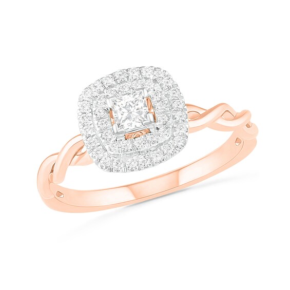 3/8 CT. T.W. Princess-Cut Diamond Double Frame Twist Shank Bridal Set in 10K Rose Gold 3/8 CT. T.W. Princess-Cut Diamond Double Frame Twist Shank Bridal Set in 10K Rose Gold